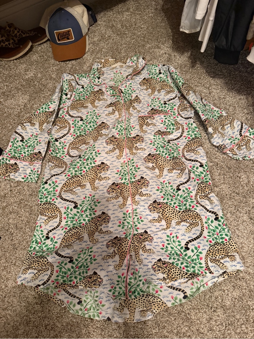 Printfresh Kids Button-Front Leopard & Floral Shirt Dress - White, Green, Tan